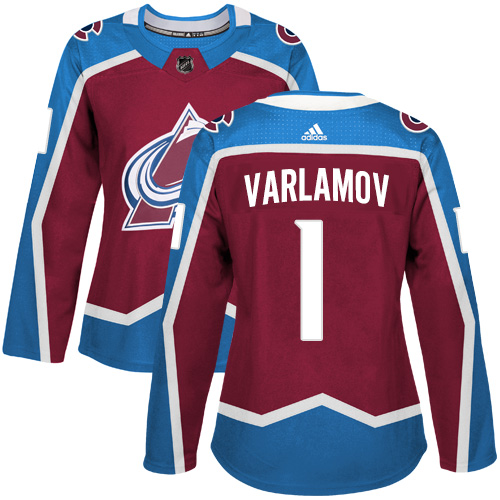 Adidas Colorado Avalanche 1 Semyon Varlamov Burgundy Home Authentic Women Stitched NHL Jersey